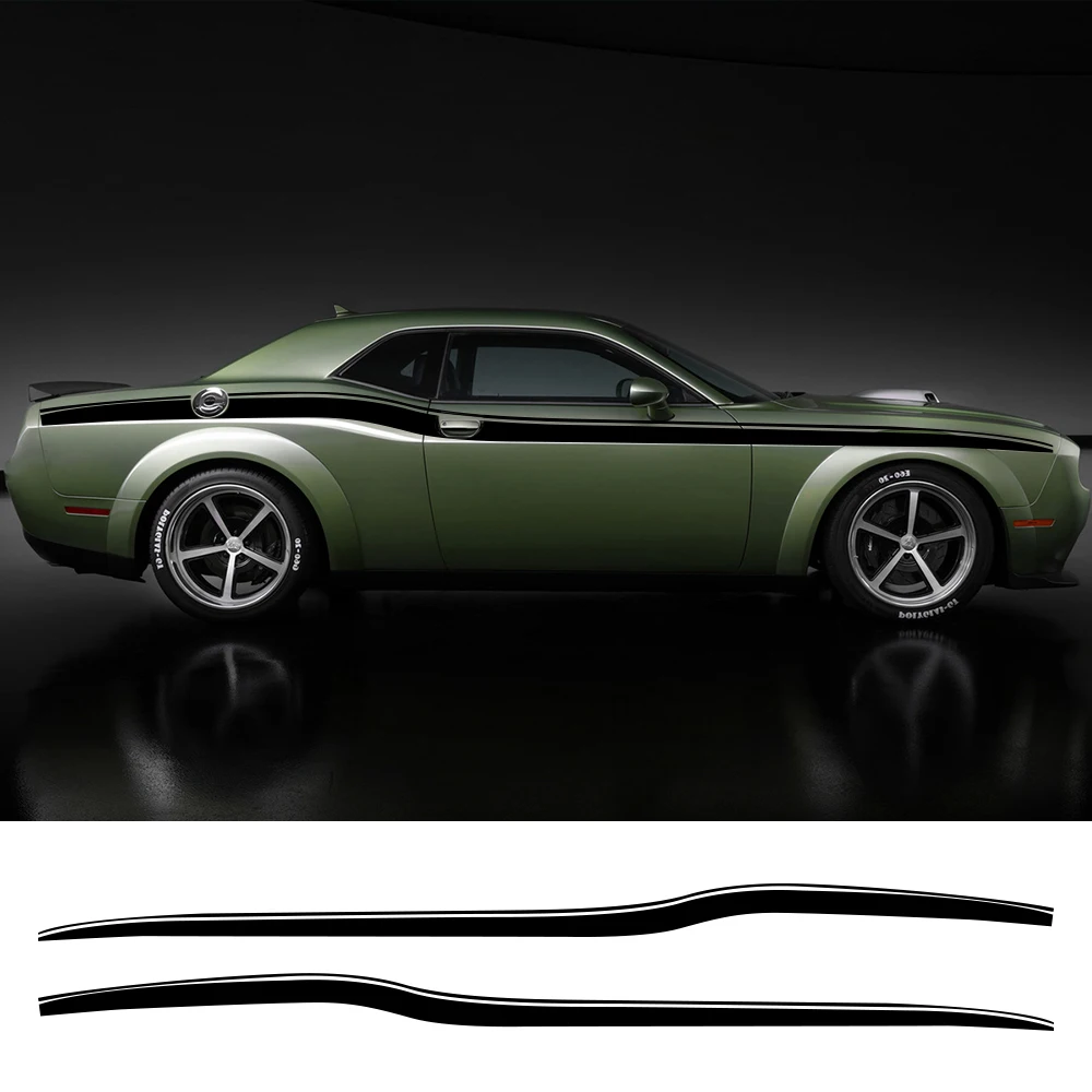 2Pcs Car Side Body Waistline Stickers Racing Stripe Vinyl Film Decals Auto Accessories for Dodge Challenger SRT Hellcat SXT GT view 3