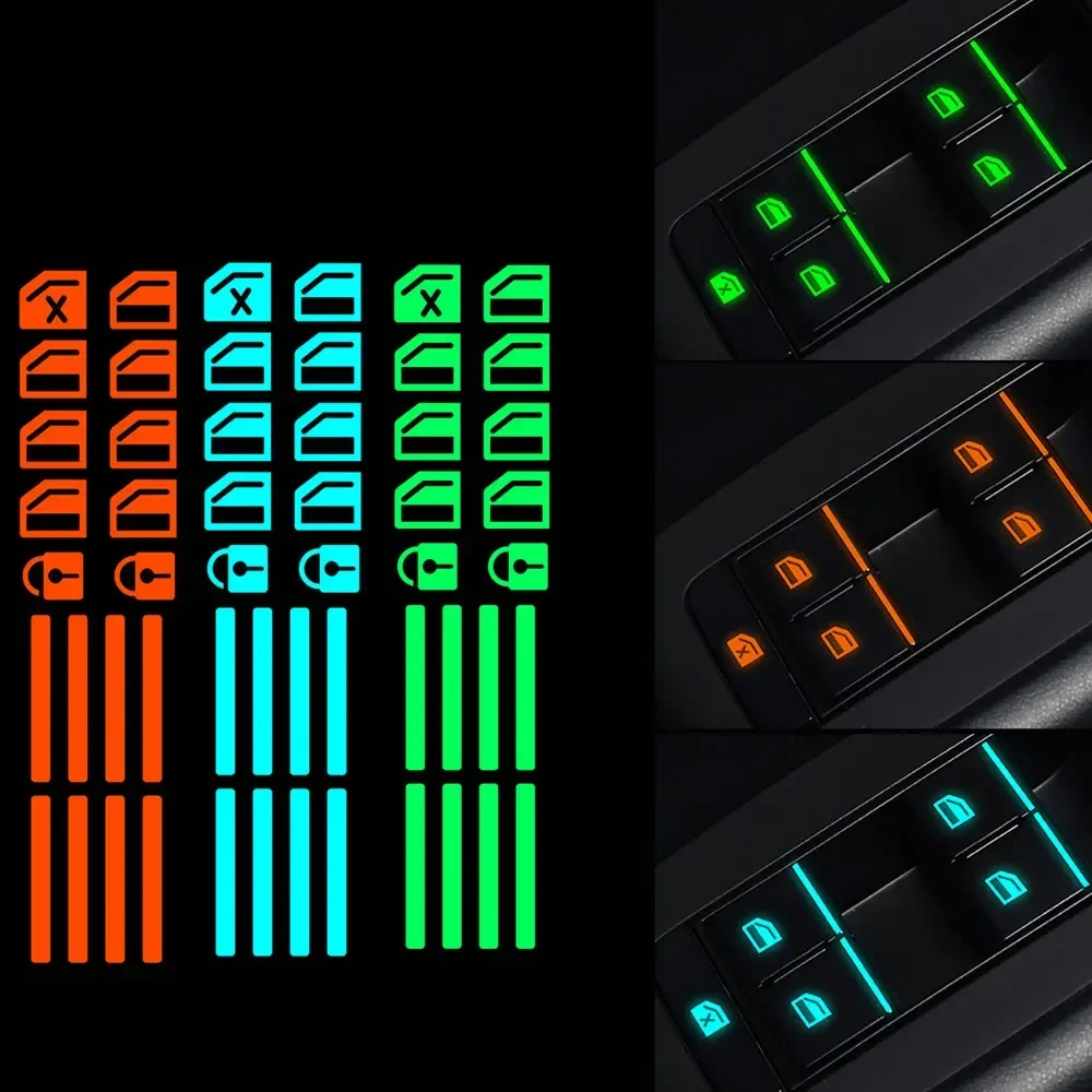 1Pc Car Window Lifter Luminous Switch Button Stickers Door Window Lift Night Safety Switch Decoration Fluorescent Decals