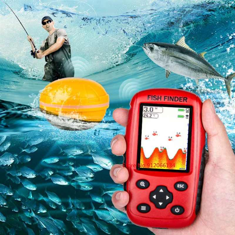 Wireless Fish Finder Portable 50M Water Depth 200M Distance Echo Sounder Detector Sonar Alarm Transducer Fishfinder With  Screen