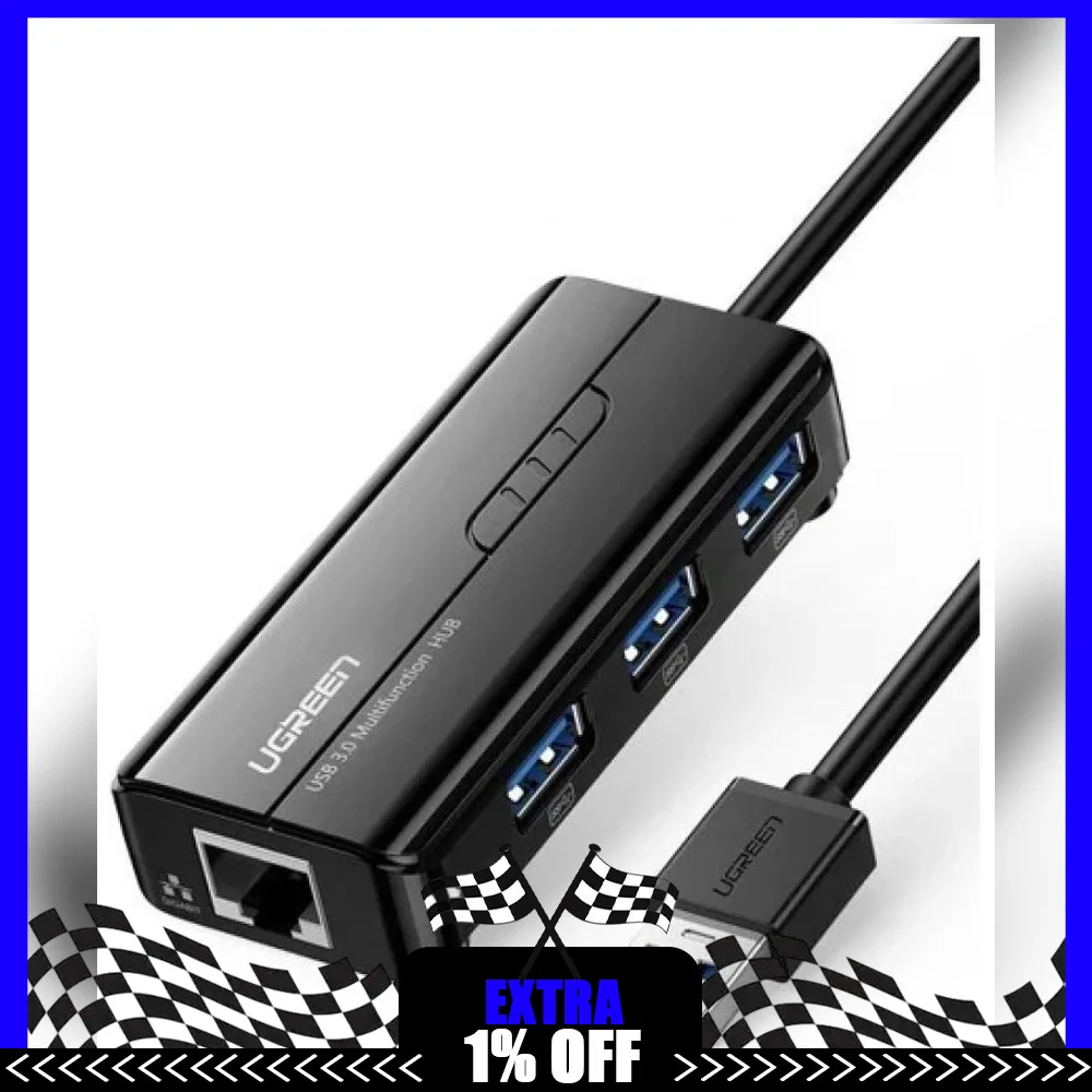 UGREEN 20265 USB 3.0 Hub with 3 USB Ports Gigabit Ethernet RJ45 5Gbps Network Adapter for Laptop Desktop PC