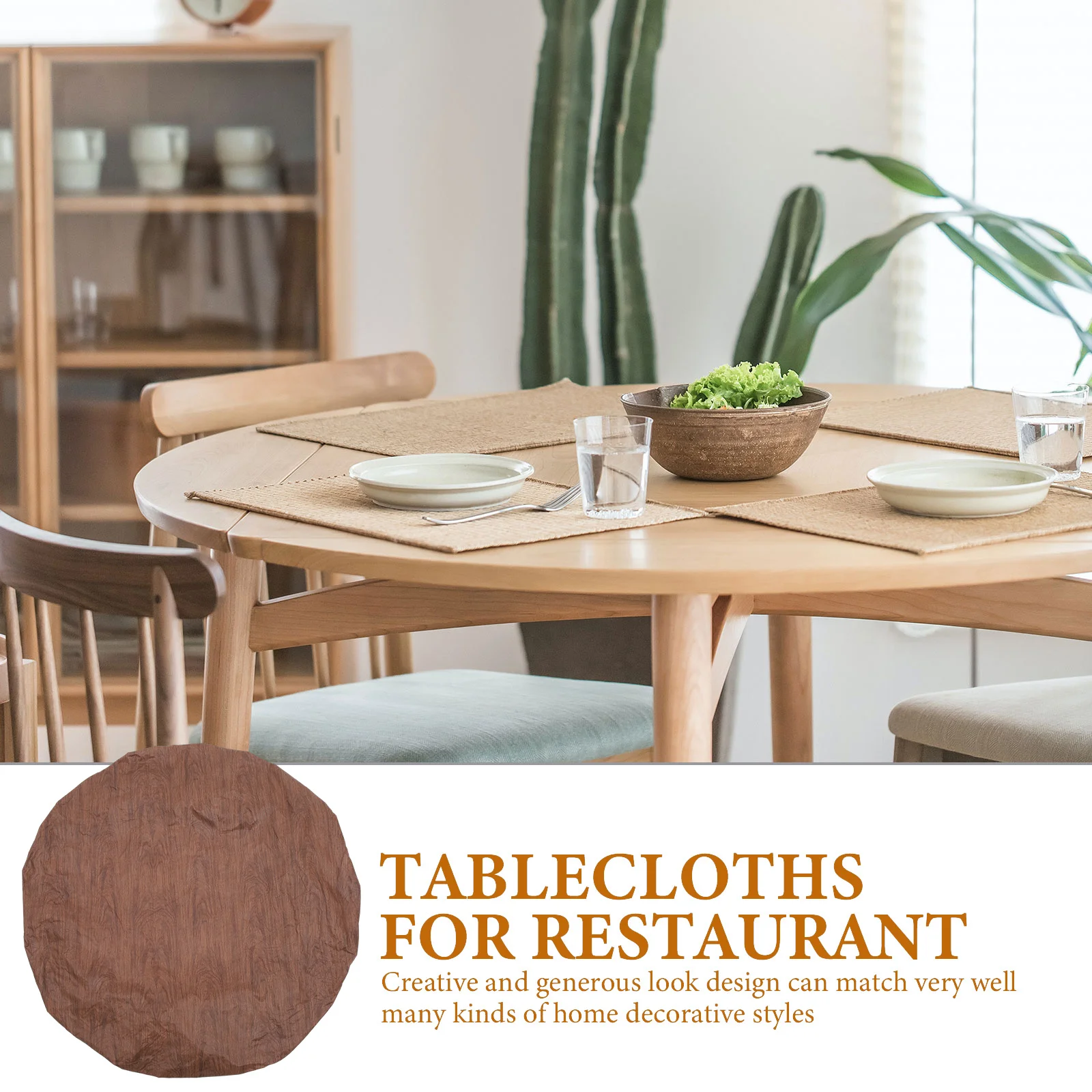 

Elastic Round Table Cover PVC Flannel Backed Fitted for Home Dining Table Cafe Hotel Decor Wood Grain Pattern Stain Resistant