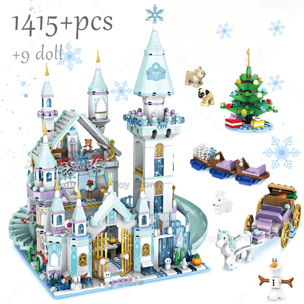 Friends Princess Luxury Ice Castles Playground House Movies Winter Snow Horse Figures Building Blocks Set Toy for Girls DIY Gift