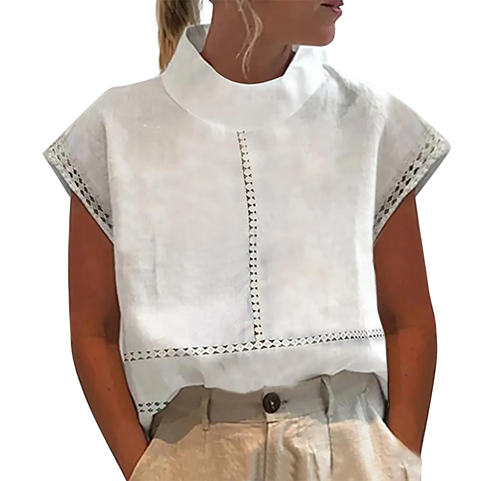 Blusa de lino y algodón para mujer, camisa blanca ligera, informal, elegante, ropa de gran tamaño, 2023