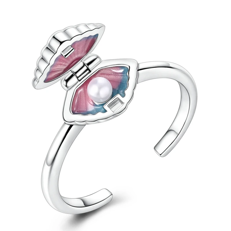 Original 925 Sterling Silver Seashell Open Rings For Women Girls Jewelry Birthday Anniversary Gifts