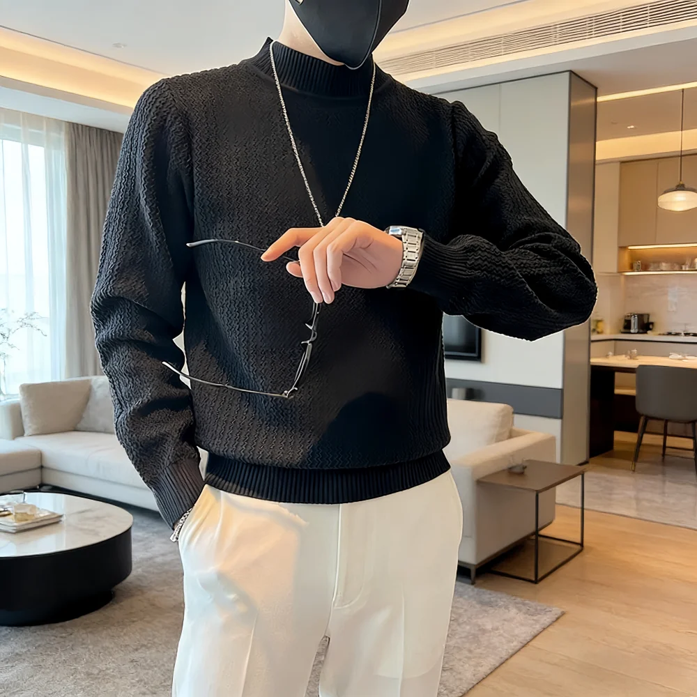 

Men's Slim Fit Knitted Sweater f High Collar Autumn Winter Large Size 3kg Inner Wear Base irt Premium Feeling Knitwear