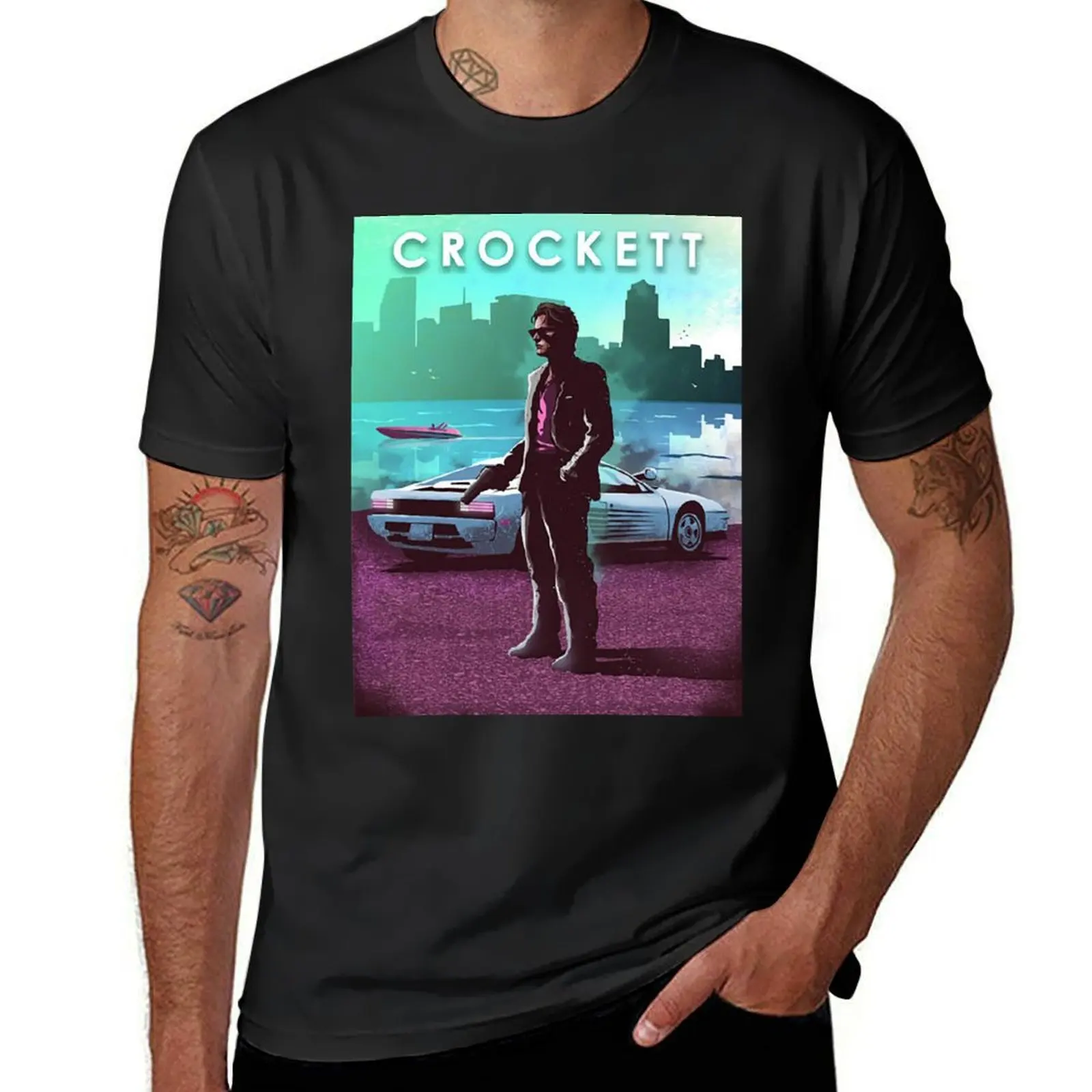 Sonny Crockett - Miami Vice - Testarossa - Car Legends T-Shirt vintage clothes tops hippie clothes black t-shirts for men