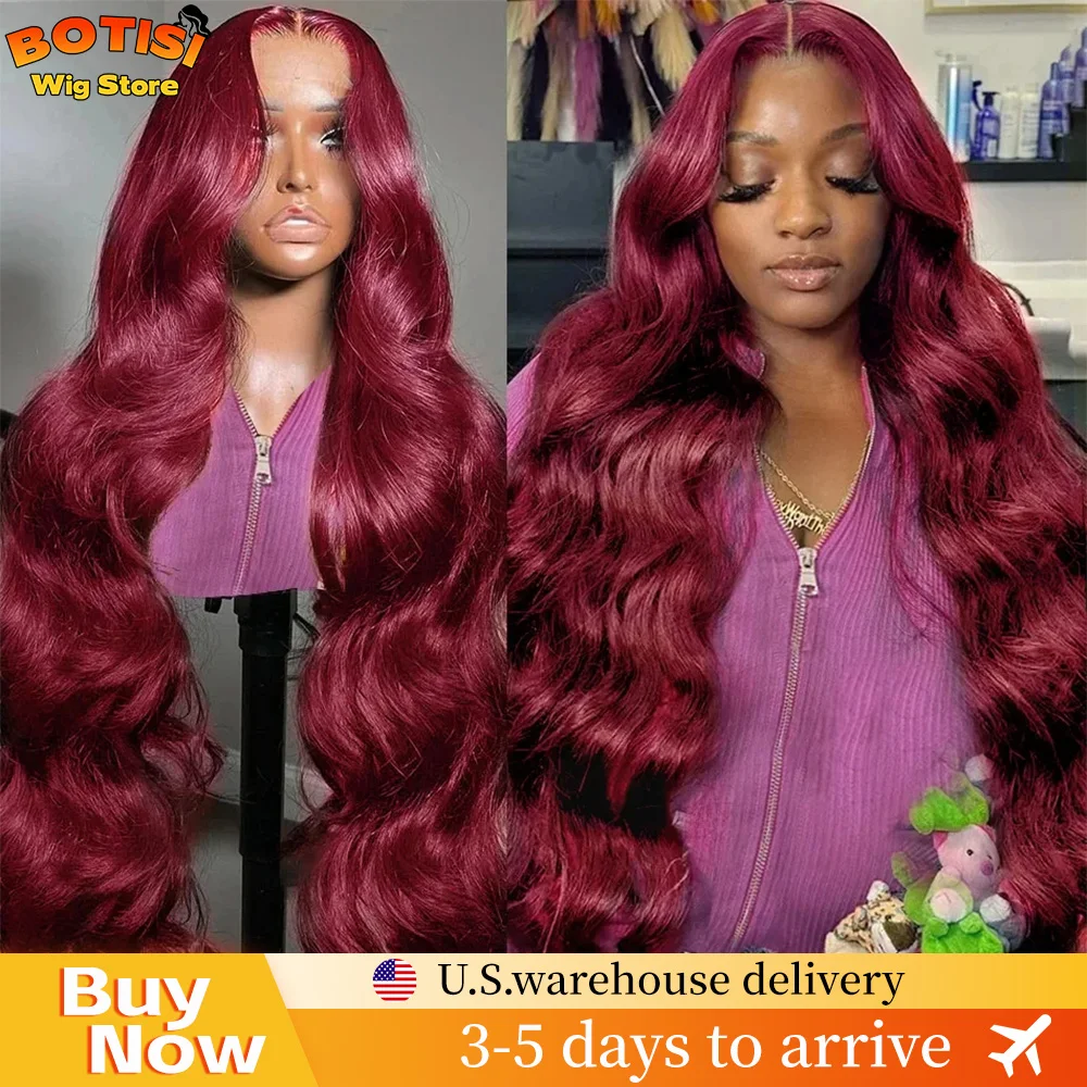 

Botisi Бордовый 13x6 Hd Парик из натуральных волос на кружеве, объемные волны, парики 13x4, кружевные фронтальные свободные объемные волны 99J, цветные бразильские волосы