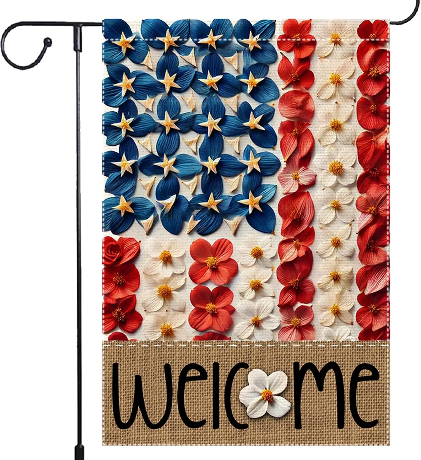 Memorial Day Garden Flag 4th of July Floral Garden Flags 12x18 Inch Double-Sided Small Burlap, Patriotic American Flag Outsi PPZ