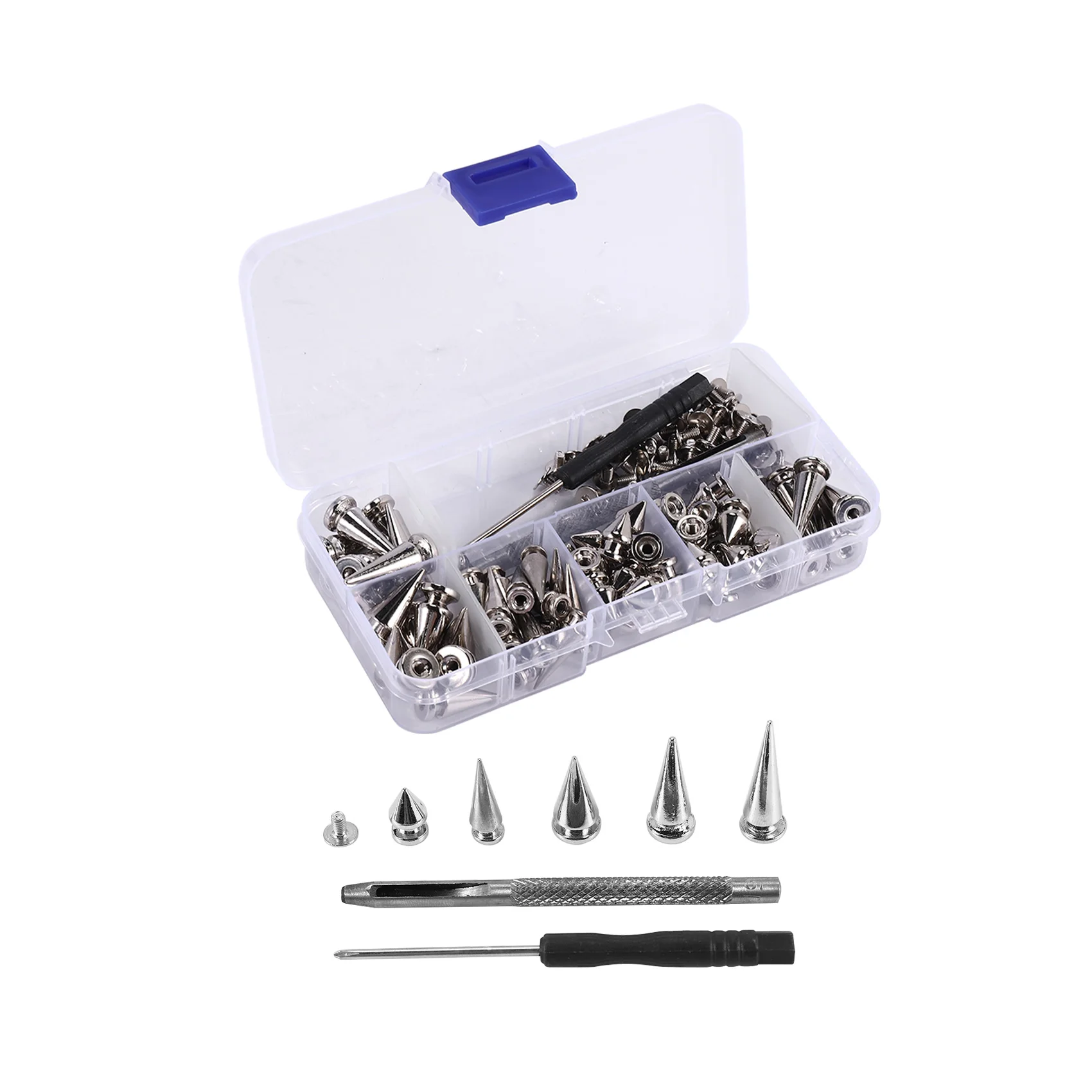 AC23-70 مجموعات الفضة شكل مختلط المسامير والأزرار مخروط تمساح المسامير الجلدية برشام عدة للملابس أحذية أحزمة DIY بها بنفسك #2