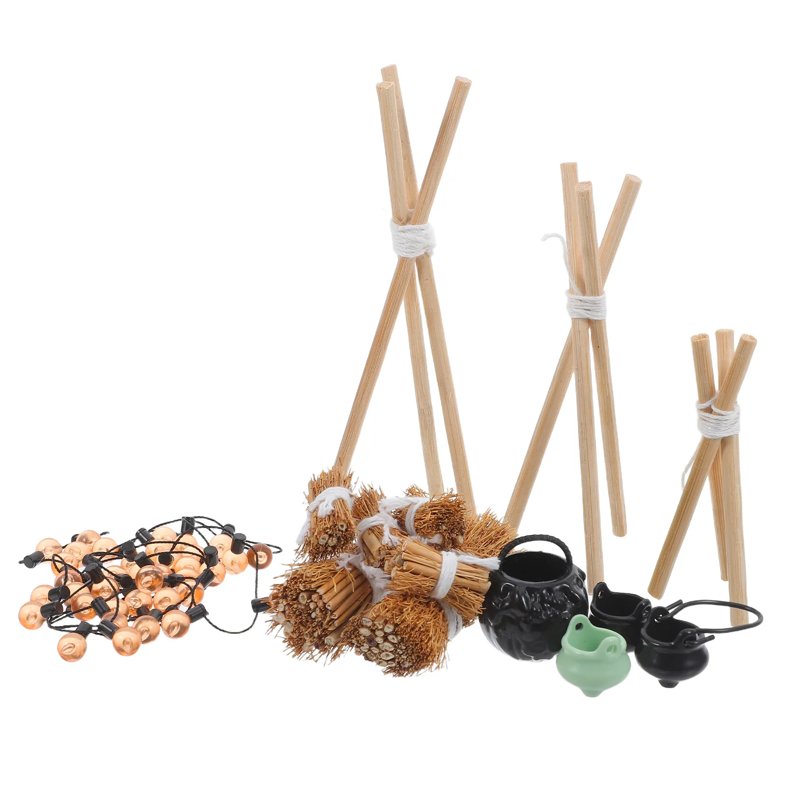 ชุดจำลองกองไฟขนาดเล็ก ของตกแต่งบ้าน ชุดเตาไม้จำลองสมจริง หม้อต้ม ของตกแต่งบ้านตุ๊กตาธีมฮาโลวีน