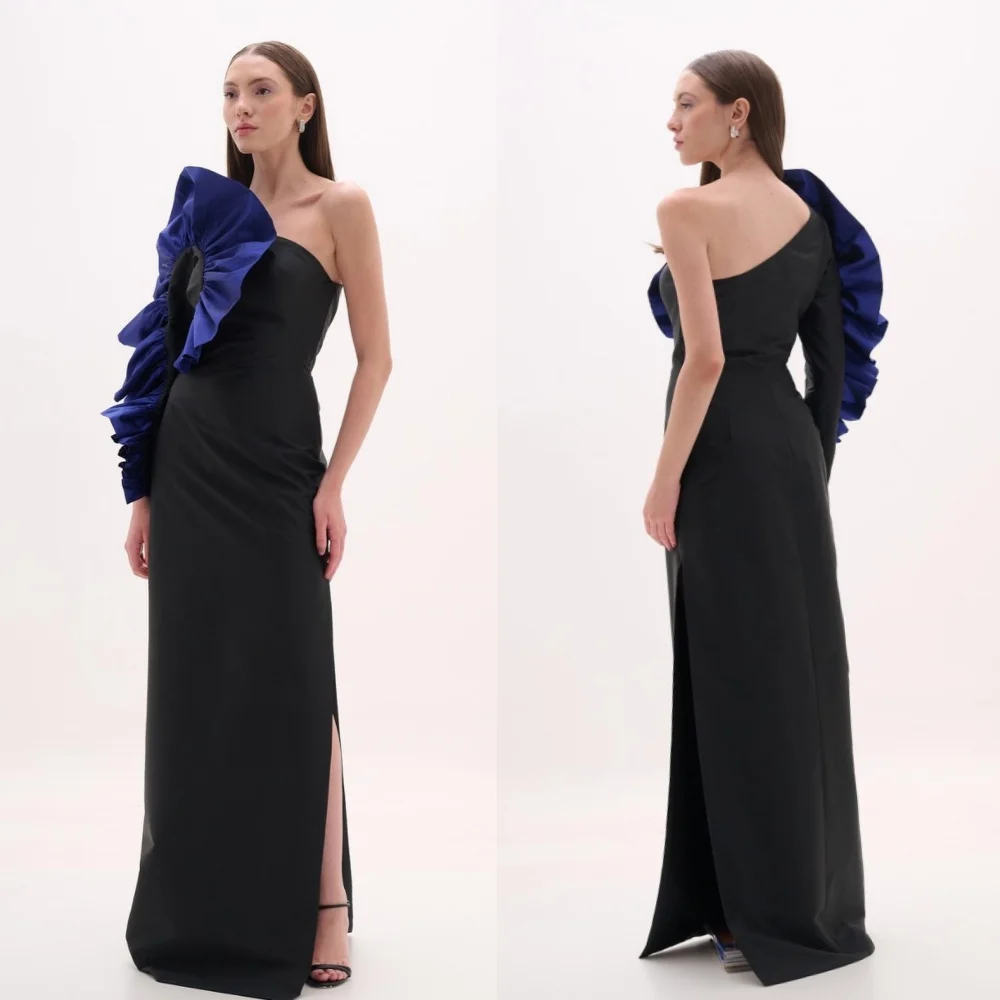 

Customized Unisex High Quality Jersey Pleat Ruched Straight One-shoulder Long Dresses Evening Dresses Sizes Available Modern Sty