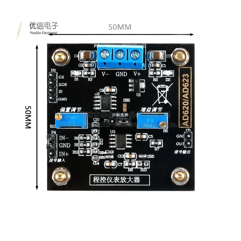

H AD623 instrument amplifier module CNC MCP41100 gain adjustment differential model Programmable amplifier