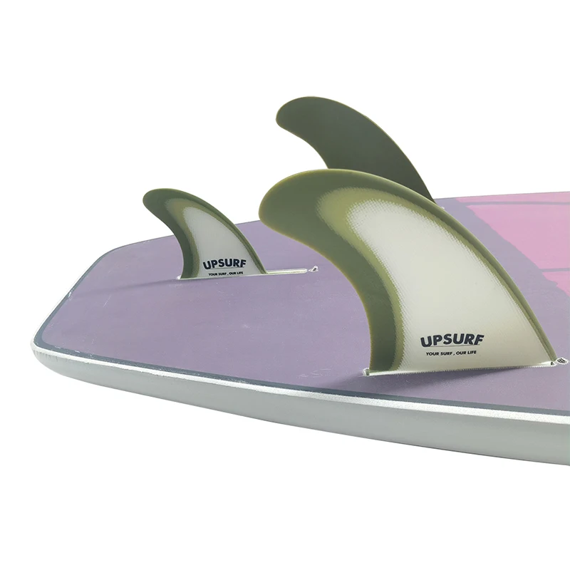 

UPSURF-Fiberglass Material Surf Tri Set for Surfing, Single Tabs, Green and White Fin, Good Quality, T1