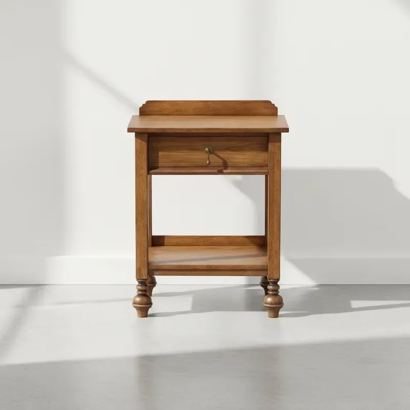 MYHOME Modern Closed Mini Nightstand Solid Oak Wood Bed Sidetable with 1-drawers Bedroom Furniture