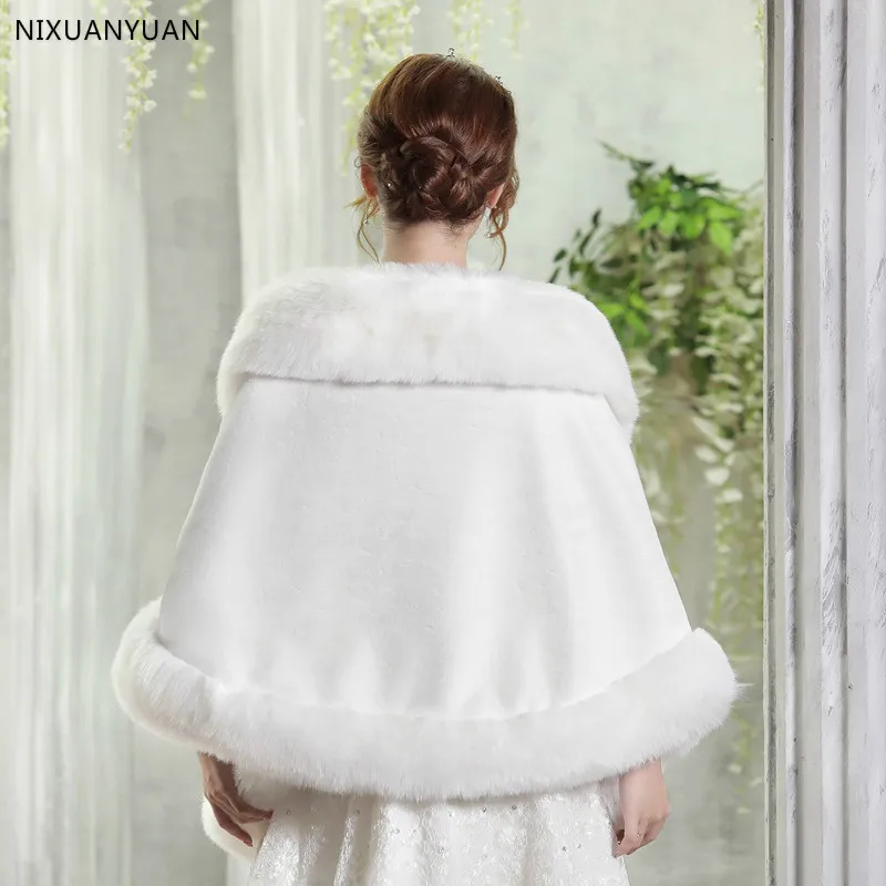 Red/White Wedding Bolero Winter Bridal Shrug Faux Fur Wedding Shawls Women Wraps Bridal Jacket Party Coat Bridal Shawl