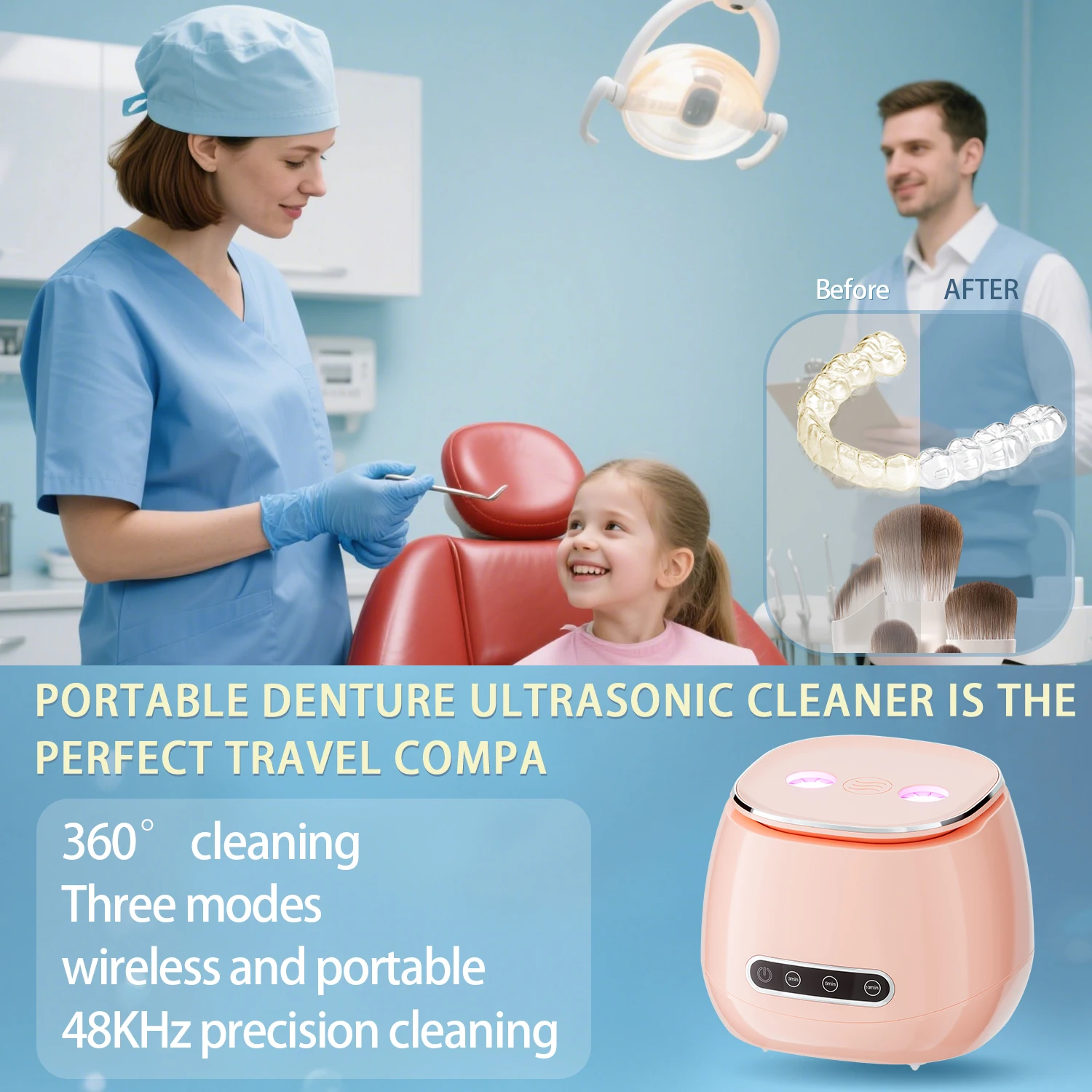 

48KHZ Automatic Ultrasonic Cleaner for Dentures Jewelry Watch Straps Makeup Brushes - USB Deep Cleaning Home Use