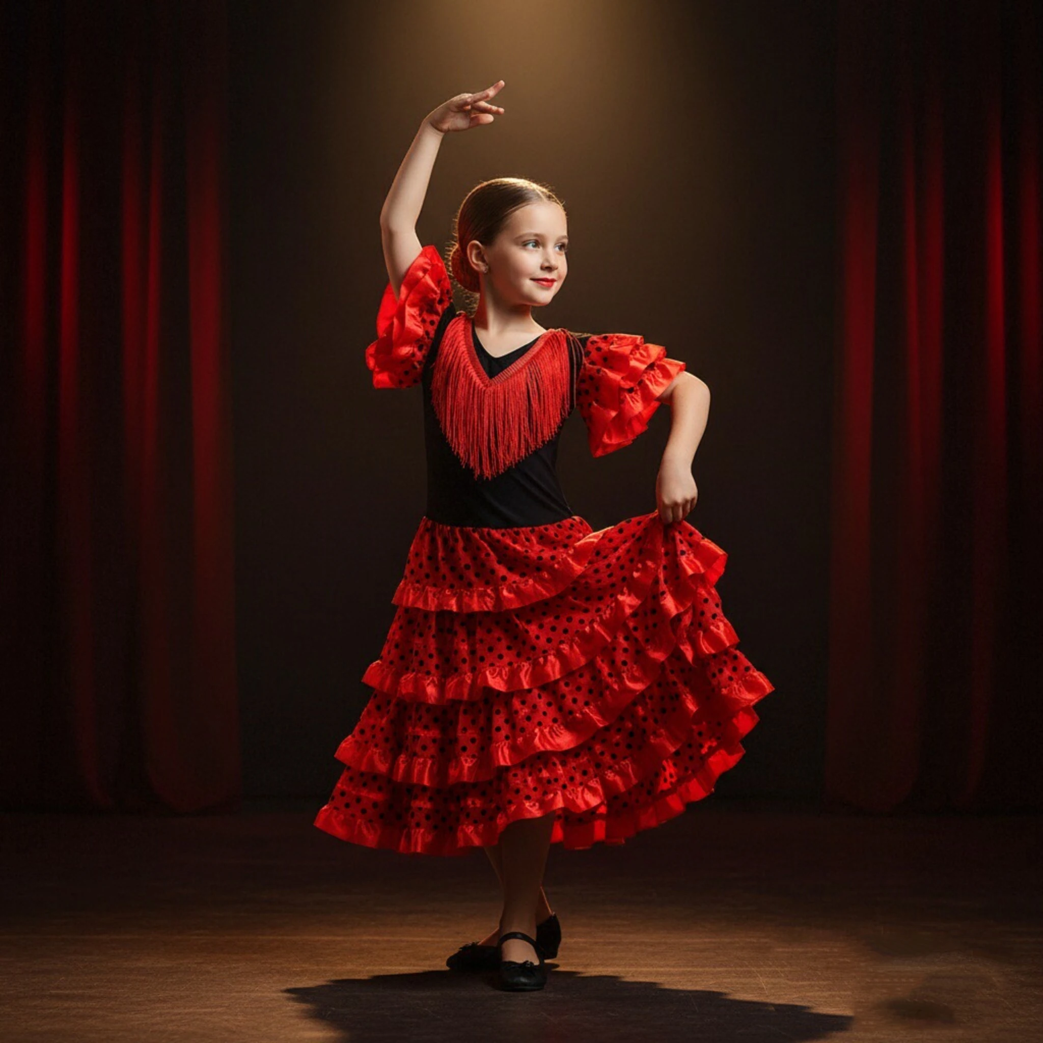 Girls Spanish Flamenco Dance Dress Tassel Ruffled Sleeve Design Kids Carnival Stage Show Party Cosplay Performance Costume