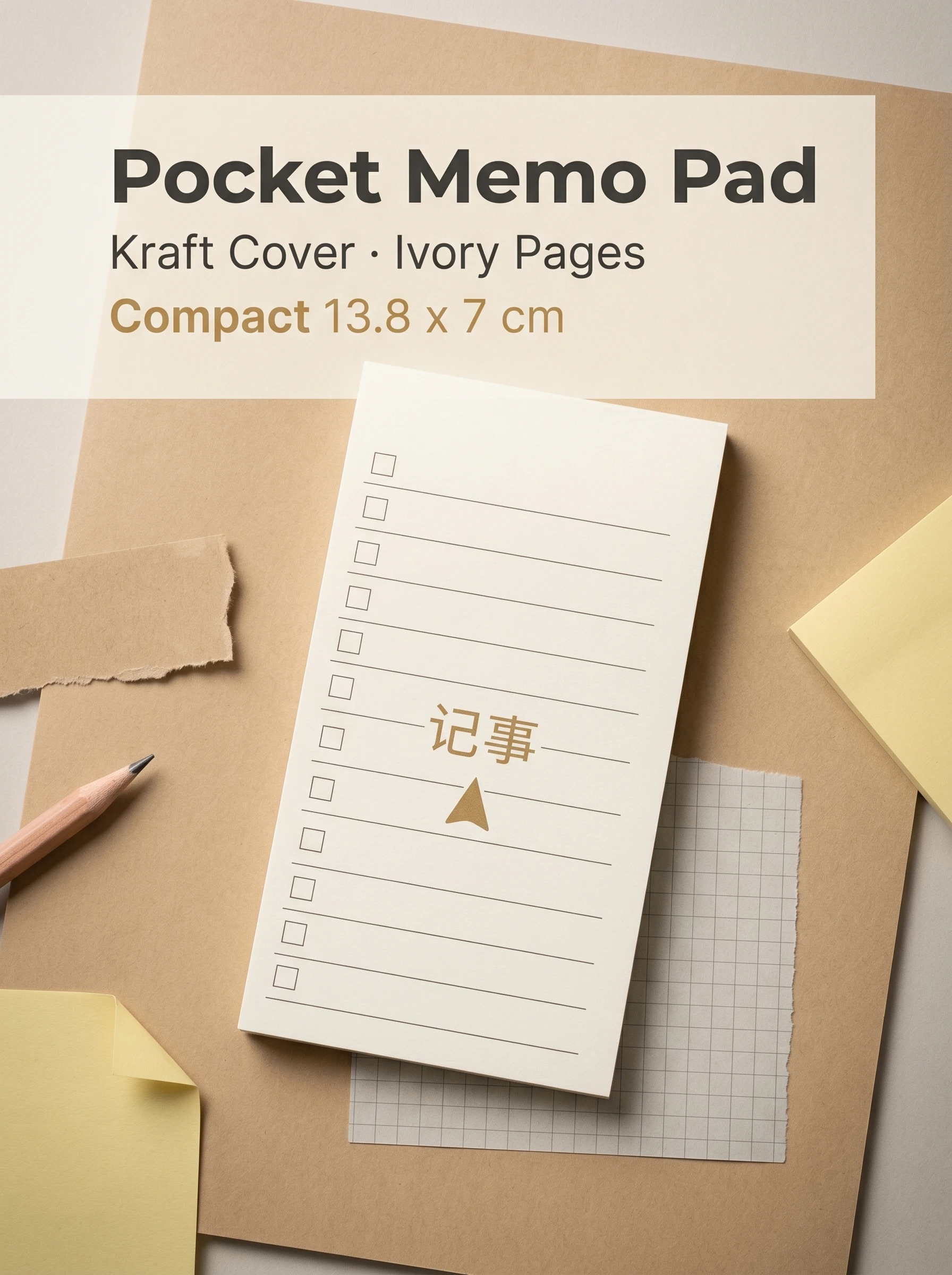 Caderno de bolso de papel kraft com 50 folhas, mini livro de anotações, lista de tarefas, planejador diário, bloco de notas portátil para viagem, diário de escritório, com linhas.