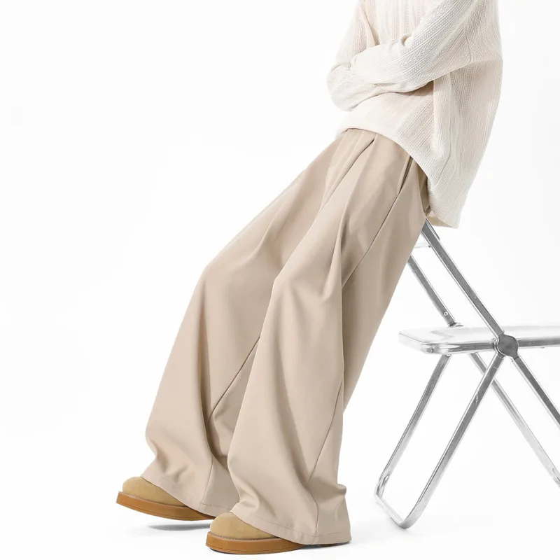 오버사이즈 정장 바지 남성 패션 사회 남성용 블랙 드레스 팬츠 한국식 루즈 와이드 레그 팬츠 남성용 오피스 정장 바지 S-3XL