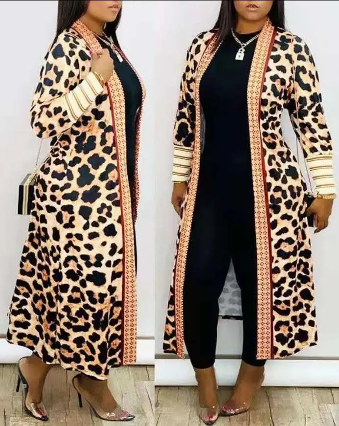 Cardigan para mulher 2024 leopardo impressão frente aberta palangre casaco outono e inverno casual solto e versátil jaqueta streetwear