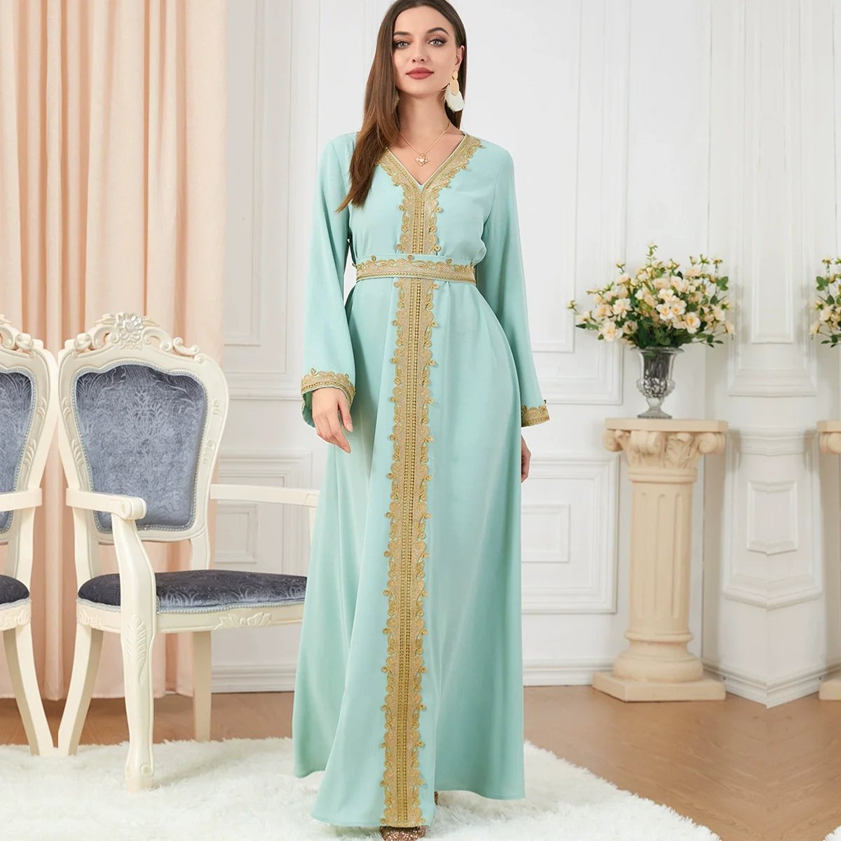 Vestido de fiesta musulmán Eid para mujer Abaya bordado Jalabiya Marruecos Vestidos Abayas Kaftan Abaya Islam Vestidos árabe largo