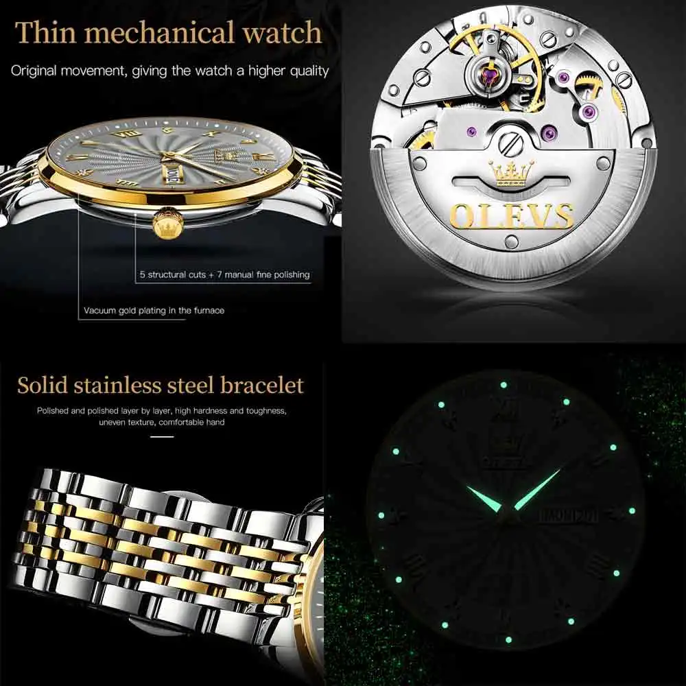 OLEVS Men Mechanical Watch Top Brand Luxury Automatic Watch Sport Stainless Steel Waterproof Watch Men relogio masculino