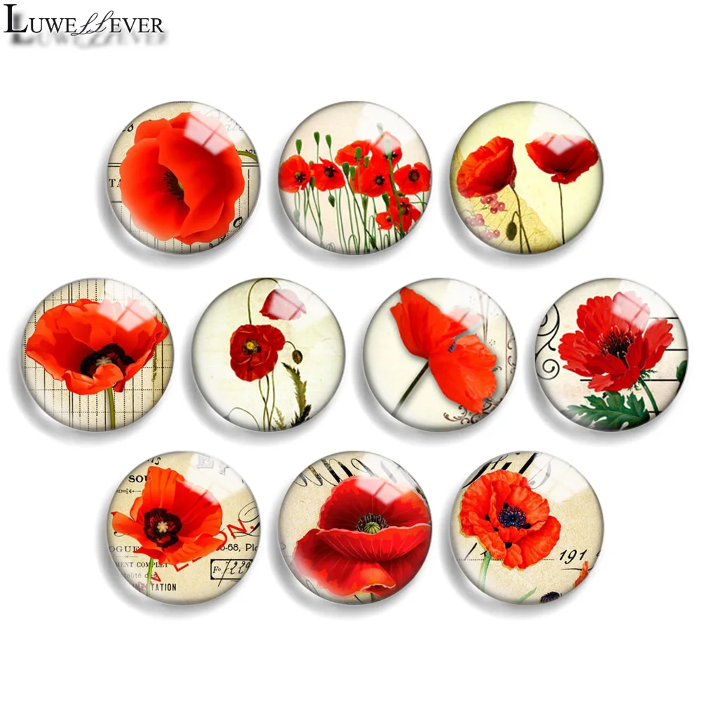 10mm 12mm 20mm 25mm 30mm 40mm 888 Red Flower Mix Round Glass Cabochon Jewelry trovare 18mm Snap Button Charm bracciale