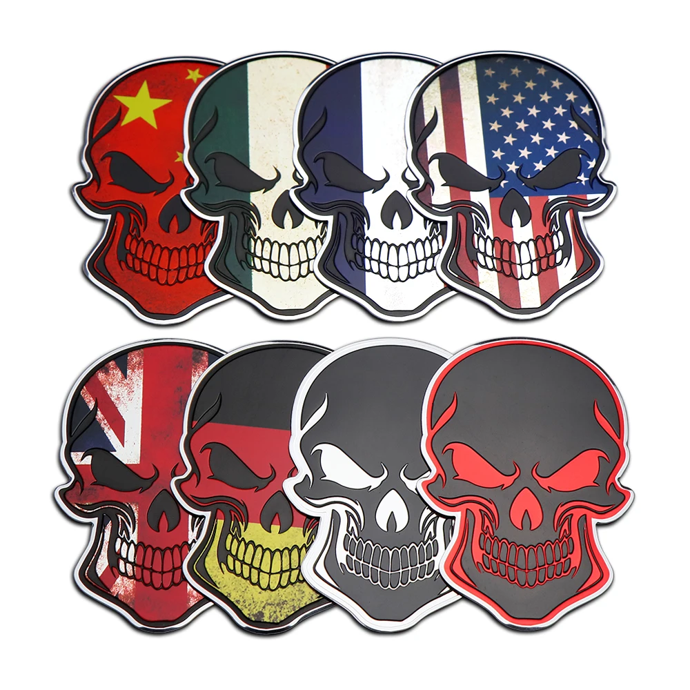 Car Skull Shape Badge Decorative Sticker Car Trunk Aluminum Metal Sticker Germany France Russia Poland USA National Emblem Badge