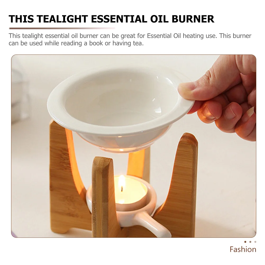 Aroma Lamp Stove Fragrance Oil Tealight Burners Ceramic Bamboo Wax Warmer Holder Diffuser Household Heater