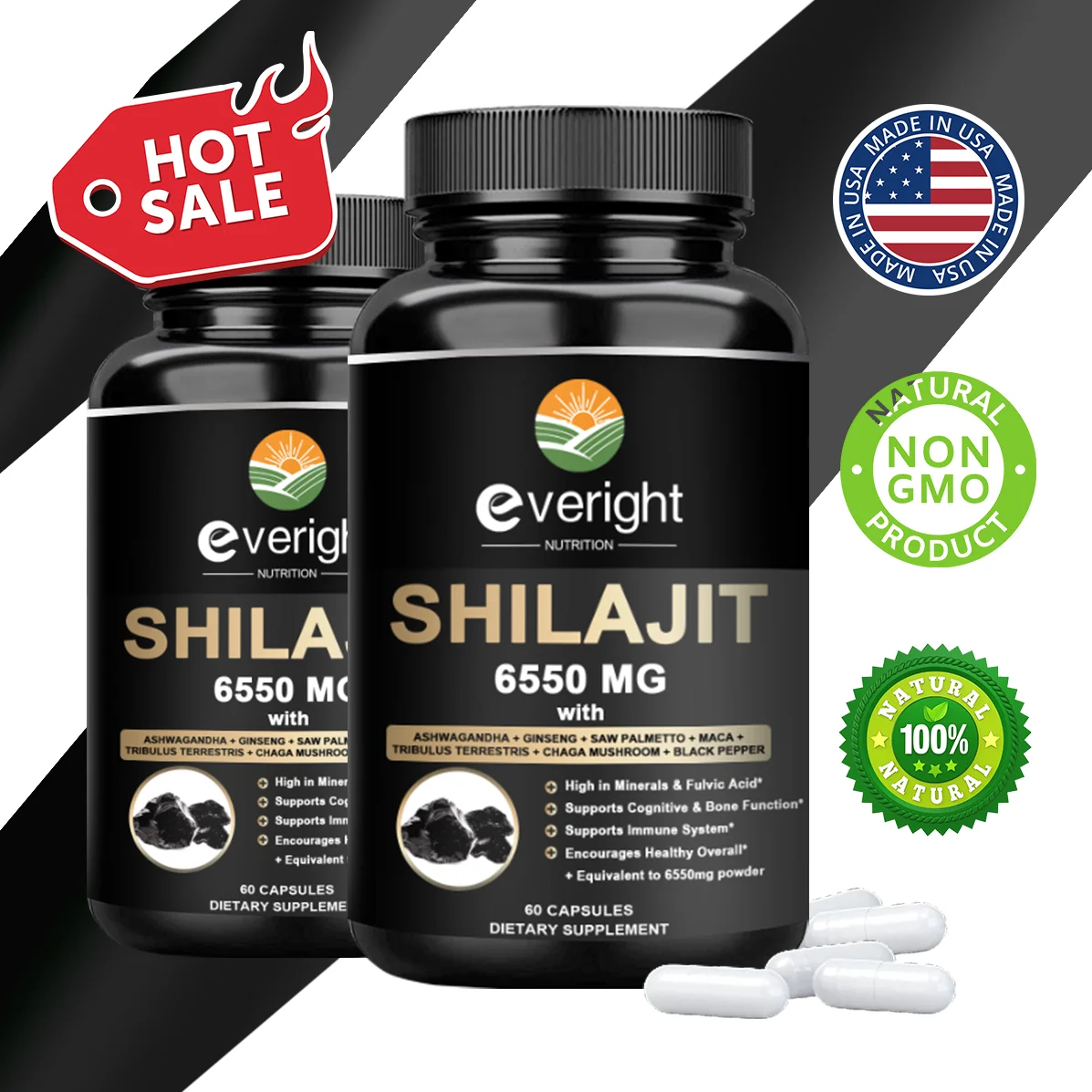 Shilajit Pure Himalayan Organic-Shilajit Supplement with Purity, High Dosage&Potency for Energy, Strength & Immunity