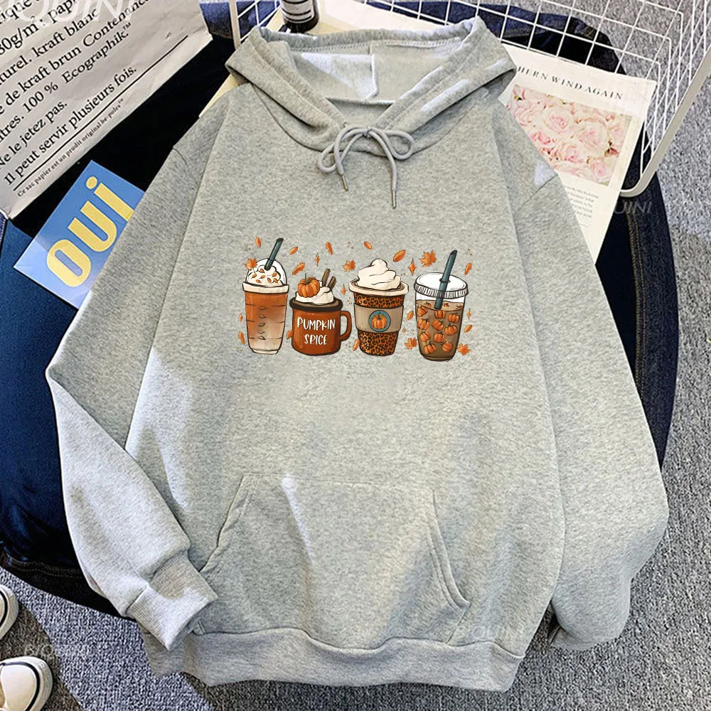 اليقطين التوابل والقهوة هوديي الرجال/النساء الشتاء طويلة الأكمام بلوزات عادية Crewneck الملابس مريحة الصوف سوداديراس