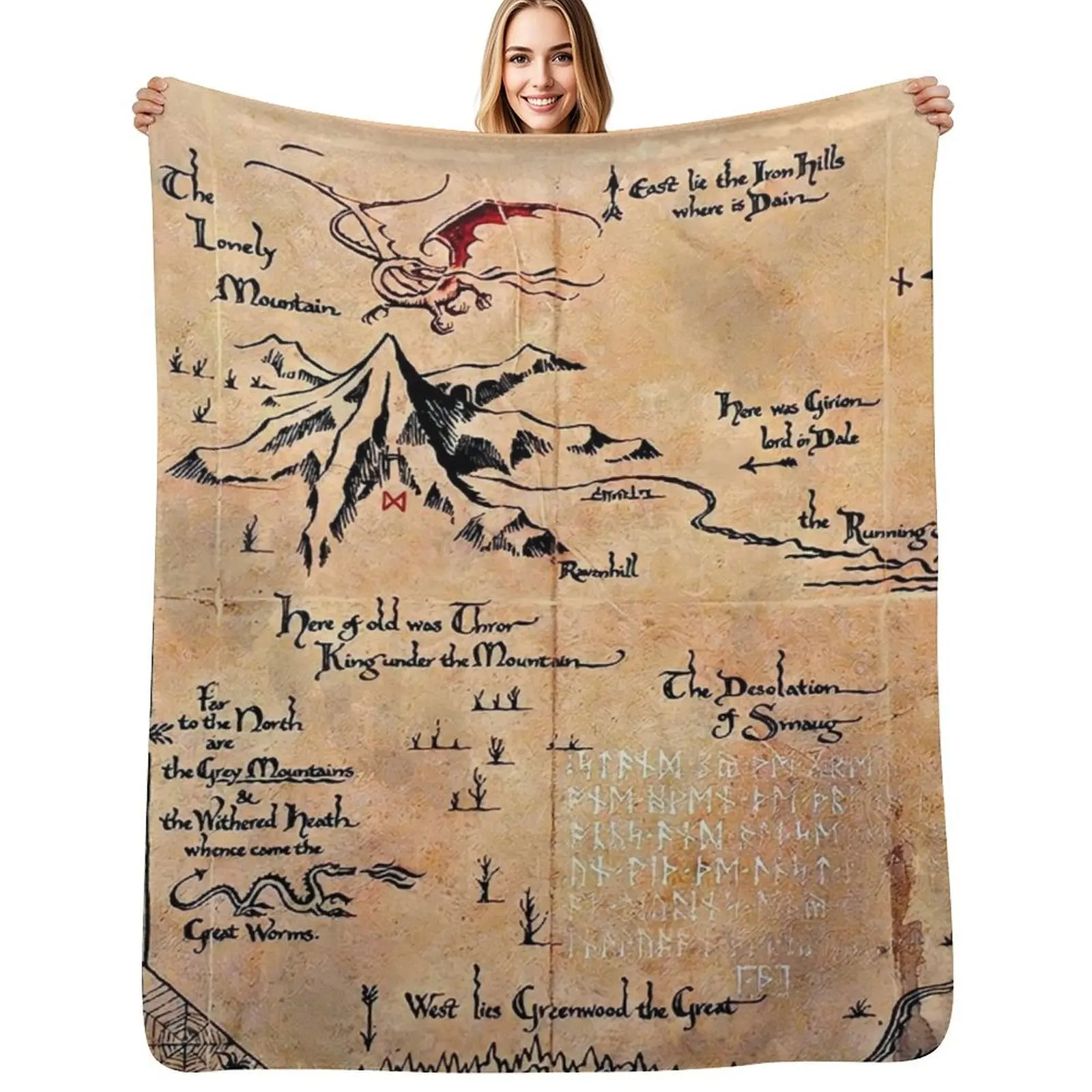 

map of the lonely mountain, Erebor Throw Blanket Travel Size Cozy Blanket for Plane Train