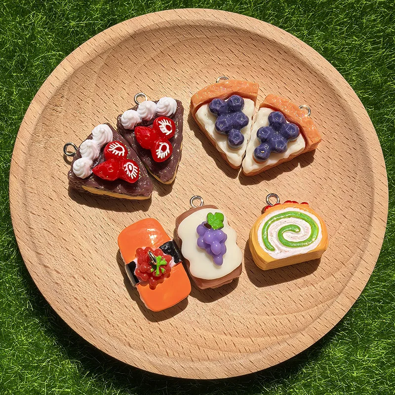 10Pcs Mini Resin Food Charms Simulation Sushi Cake Bread Pendants DIY Accessories For Earrings Necklaces Keychains Making
