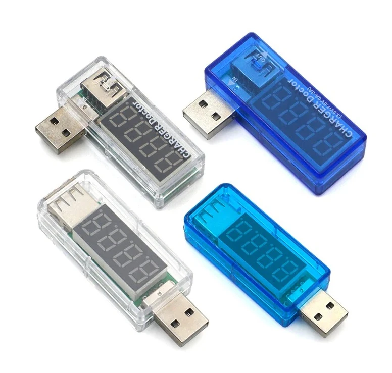 شاحن USB صغير الفولتميتر مقياس التيار الكهربائي الرقمي الشفاف USB قوة البنك شحن جهاز اختبار التيار والجهد
