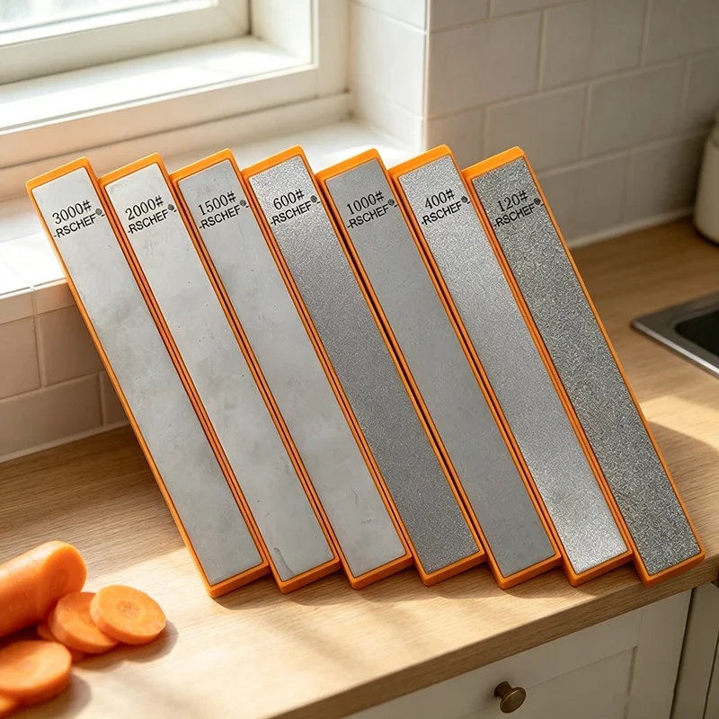 RSCHEF Orange Base Diamond Whetstone for Knife Sharpener Sharpening Stone Honing Stones Oil Stone Complete Set