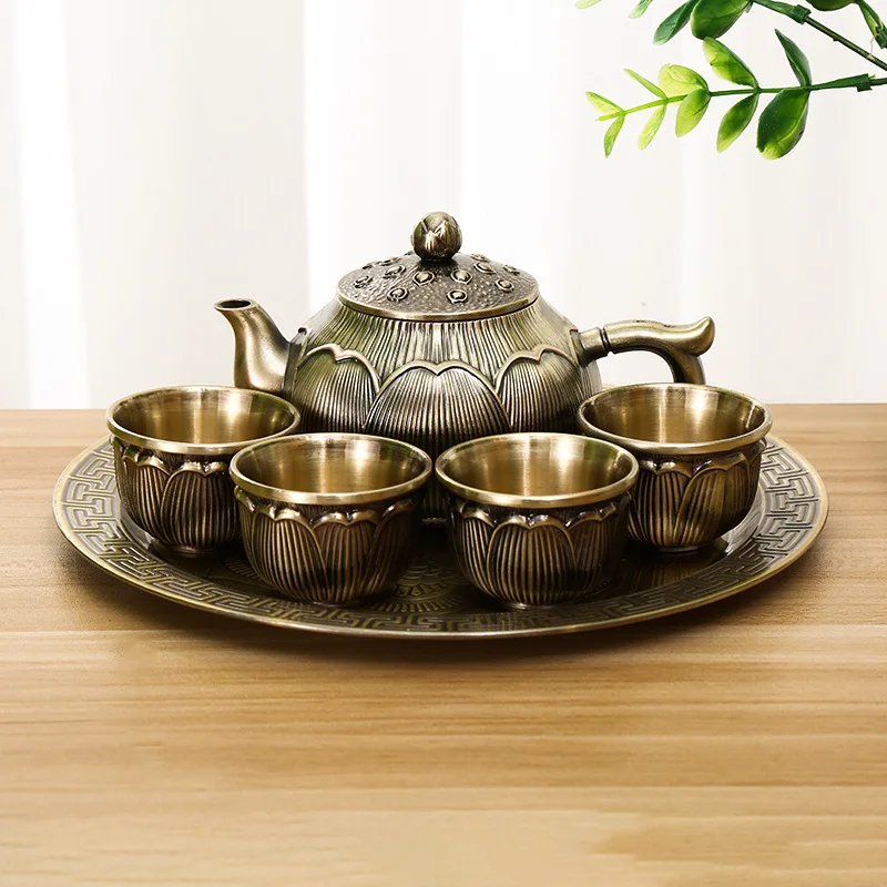 

Vintage Copper Tea Set, High-end Chinese Kung Fu Tea Set, Teapot, Teacup, Tea Tray