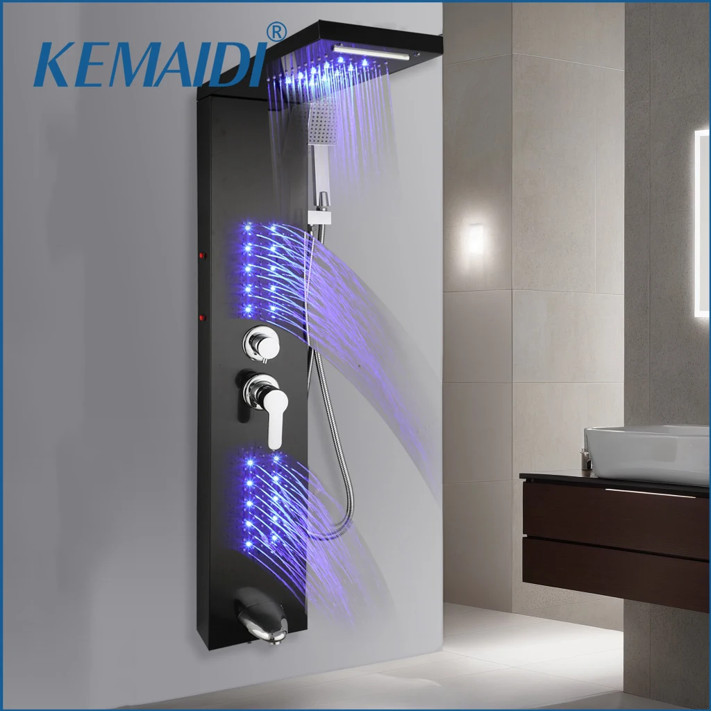 

KEMAIDI Shower Panel Bathroom Shower Tower w/ LED Rainfall Waterfall Shower Head Body Massage Jet Shower Tub Spout Shower Column