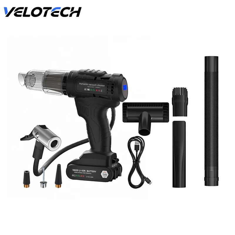 

2-in-1 Car Hand Vacuum Cleaners Air Pump With Pressure Display And Lighting Wireless Charging Portable Tire Inflator