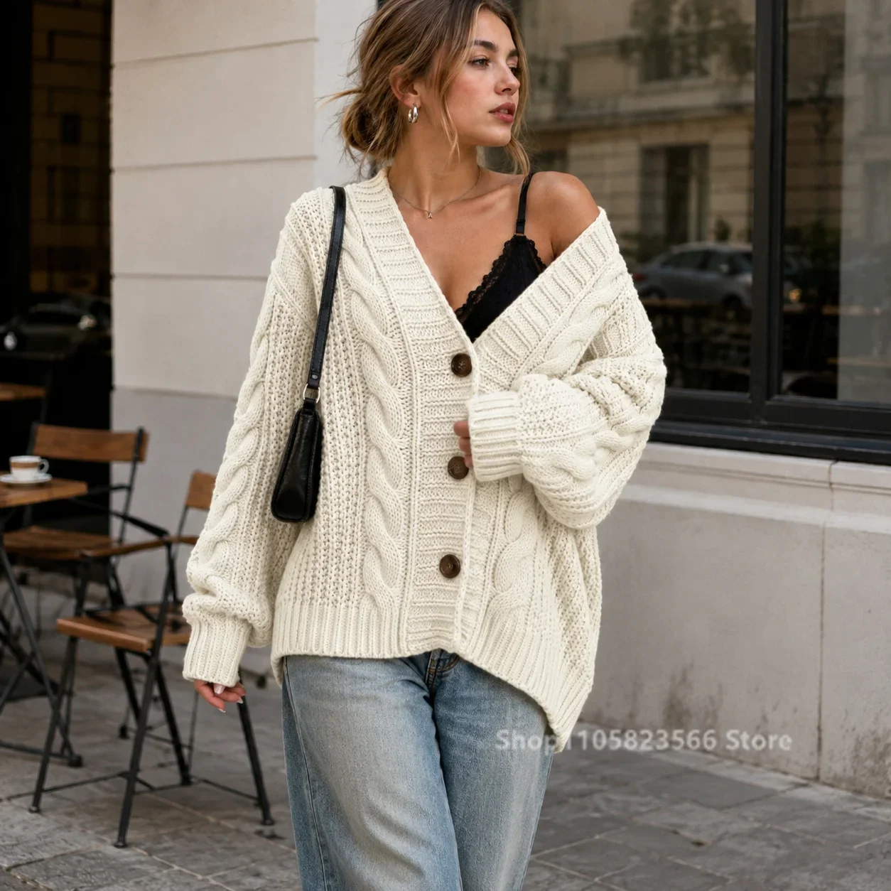 Women Cable Knit Cardigan Sweater Oversized Knitted Tops V Neck Button Front Casual Outerwear Autumn Winter кардиган женский