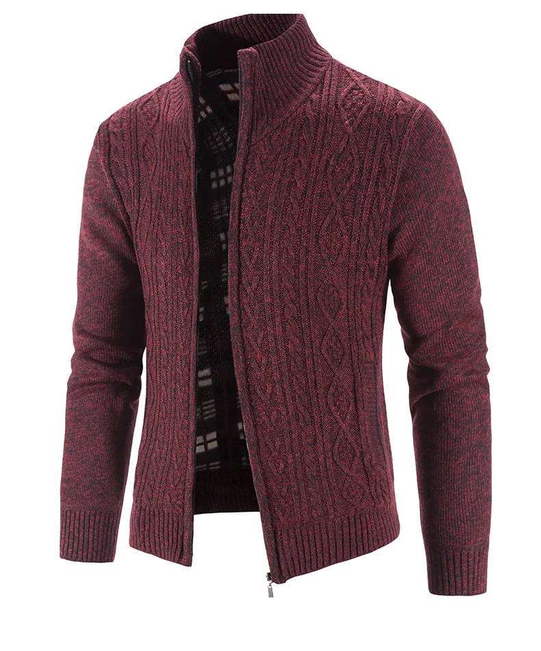 Winter Herbst Neue Pullover Stricken Zopf Strickjacke Männer Business Casual Jacke Zipper Up Einfarbig drehen-unten Mantel Fleece kleidung – Detail 11