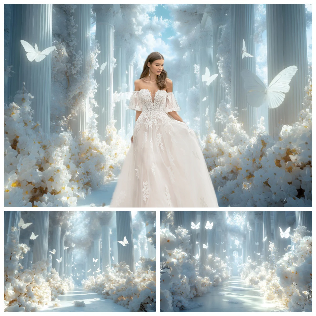 

Dreamy Wedding Scene Photography Backdrops Palace Castle Flower Butterfly Bridal Shower Decor Kids Adults Portrait Background