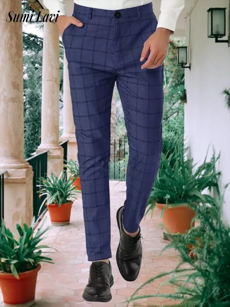 

Daily Casual Men's Straight Suit Trousers 2025 Autumn Leisure Plaid Printing Pants For Mens Vintage Striped Print Pants