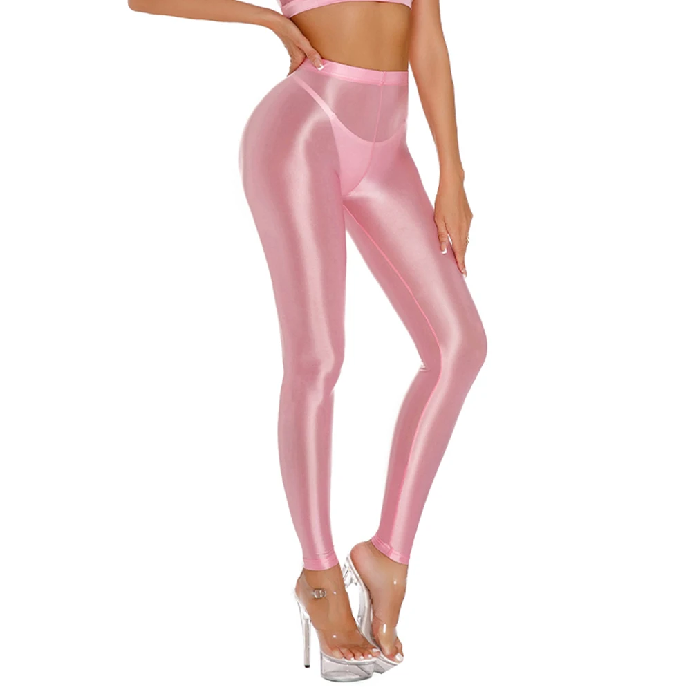 مريح أزياء جديدة أنيقة المرأة السراويل النسائية بنطلون اليوغا السراويل الرقص اليومي ديسكو لامعة النايلون شير بسط #4