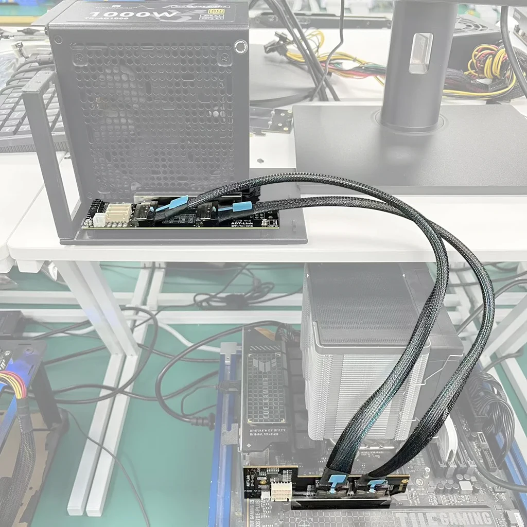 ADT PCIe 4.0 x16 MCIO Grafikkarte Split Card Extender Kabel GEN4 PCI-E X16 auf X8 X8 Bifurkationsadapter Riser Karte SFF-TA-1016