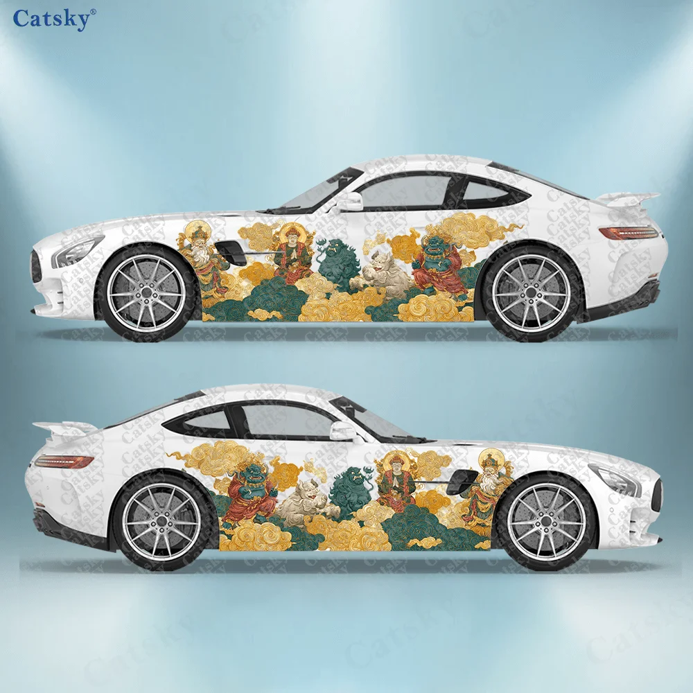 2pcs Decals of demons and ghosts on a golden auspicious cloud, suitable for cars and trucks, durable, fade-resistant, easy to in