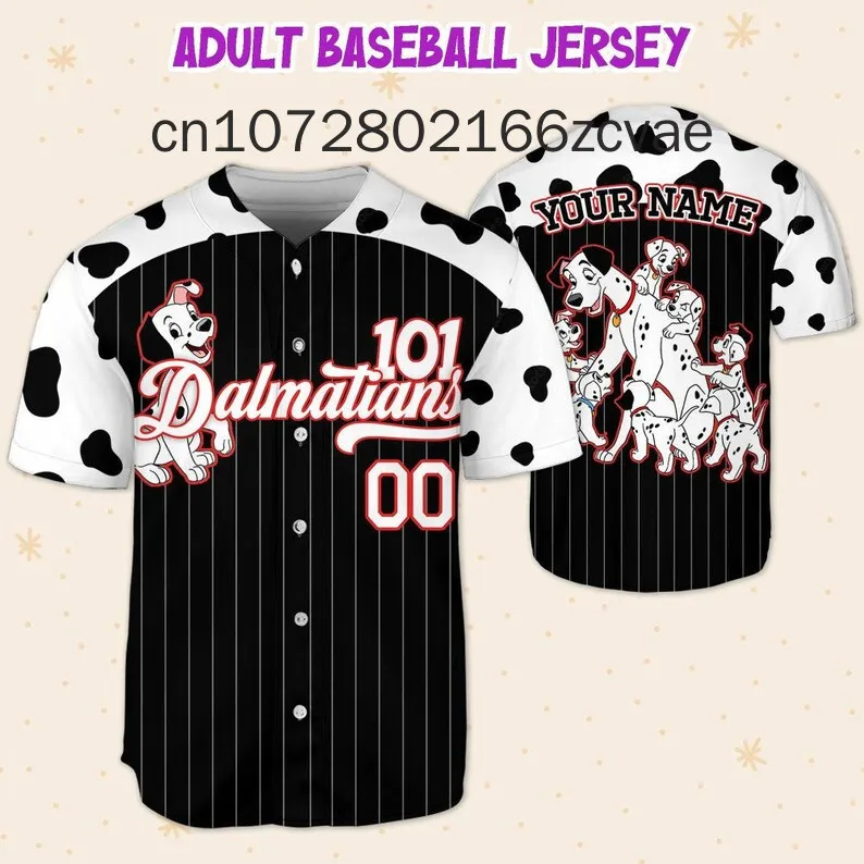 New street fashion summer men's and women's short sleeved baseball shirts y2k customized Disney 101 Dalmatian baseball jersey