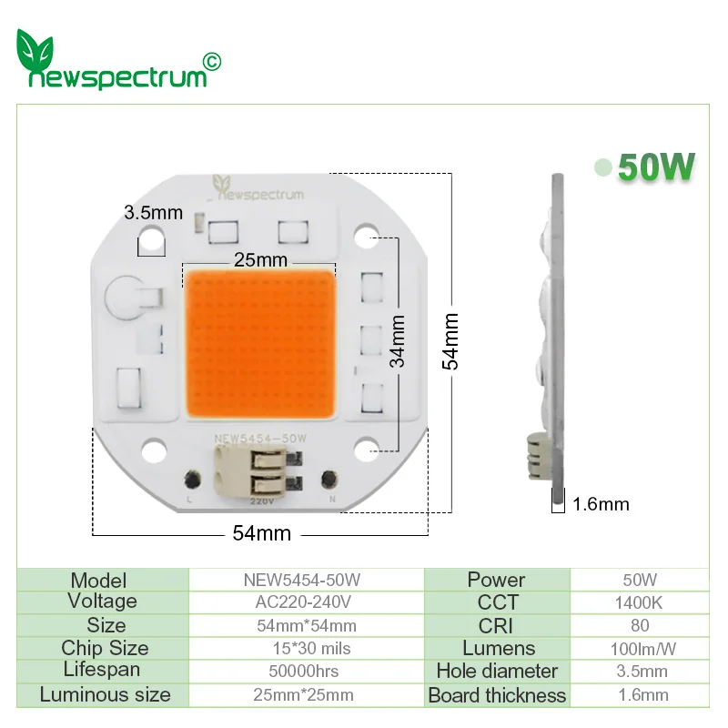 Welding Free LED Chip COB Driveless 50W Full Spectrum LED Grow Light Chip COB AC 220V Warm White for DIY Plant Lamp Floodlight