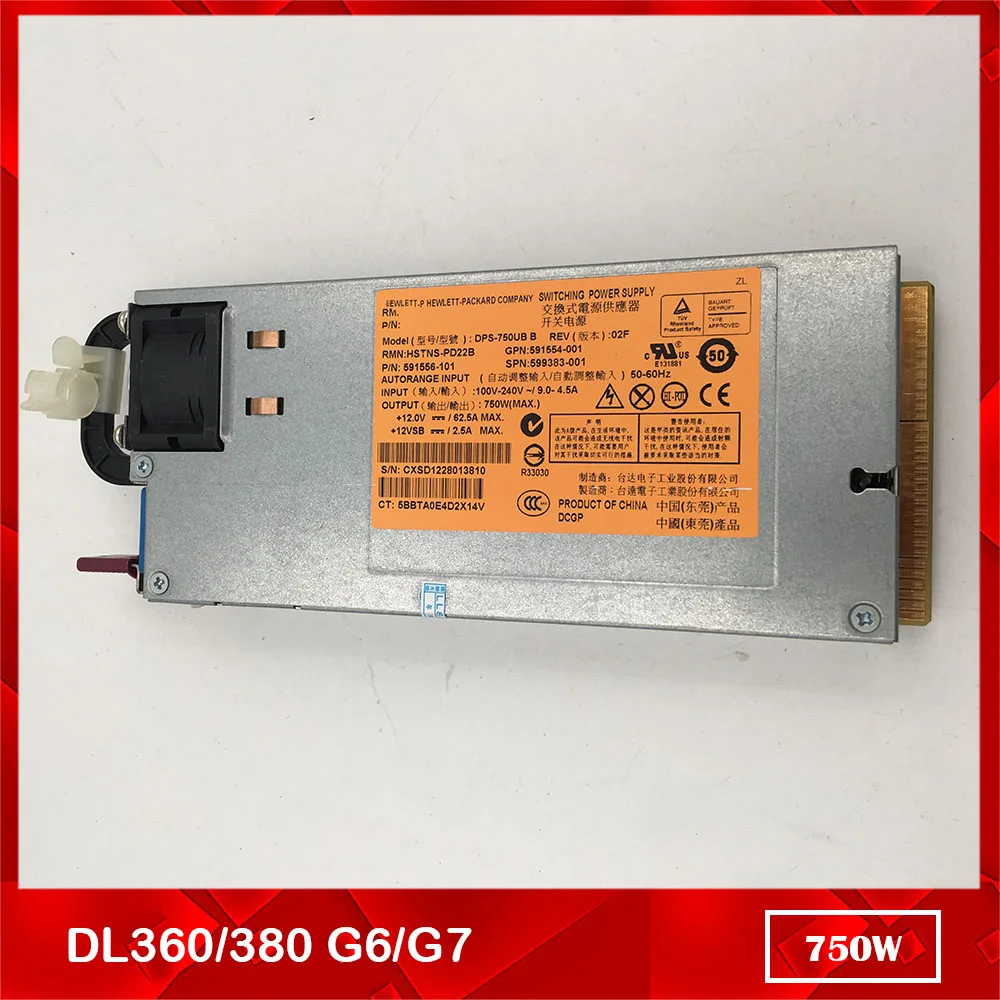 

For Server Power Supply for DL360 380 G6/G7/G8 591554-001 599383-001 DPS-750UB B 750W Ship After Testing