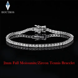 2mm Full Moissanite/Zircon Tennis Bracelet 925 Sterling Silver Plated White Gold Bracelets for Women Man Sparkling Party Jewelry