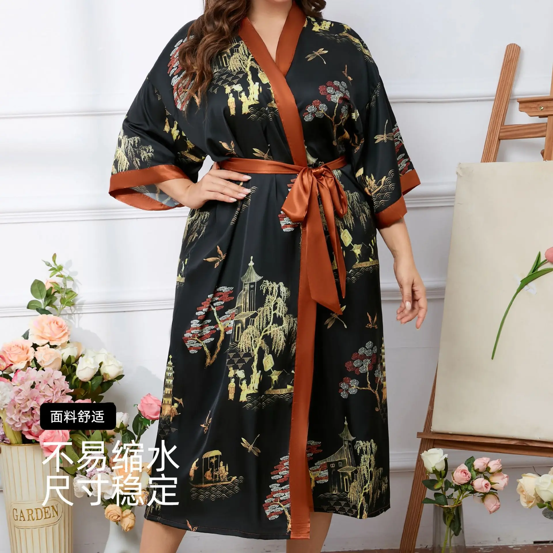 

Long Robe Elegant Female Sexy Kimono Bathrobe Gown for Woman Pajamas Summer Satin Sleepwear Half Sleeve Nightgowns Plus Size